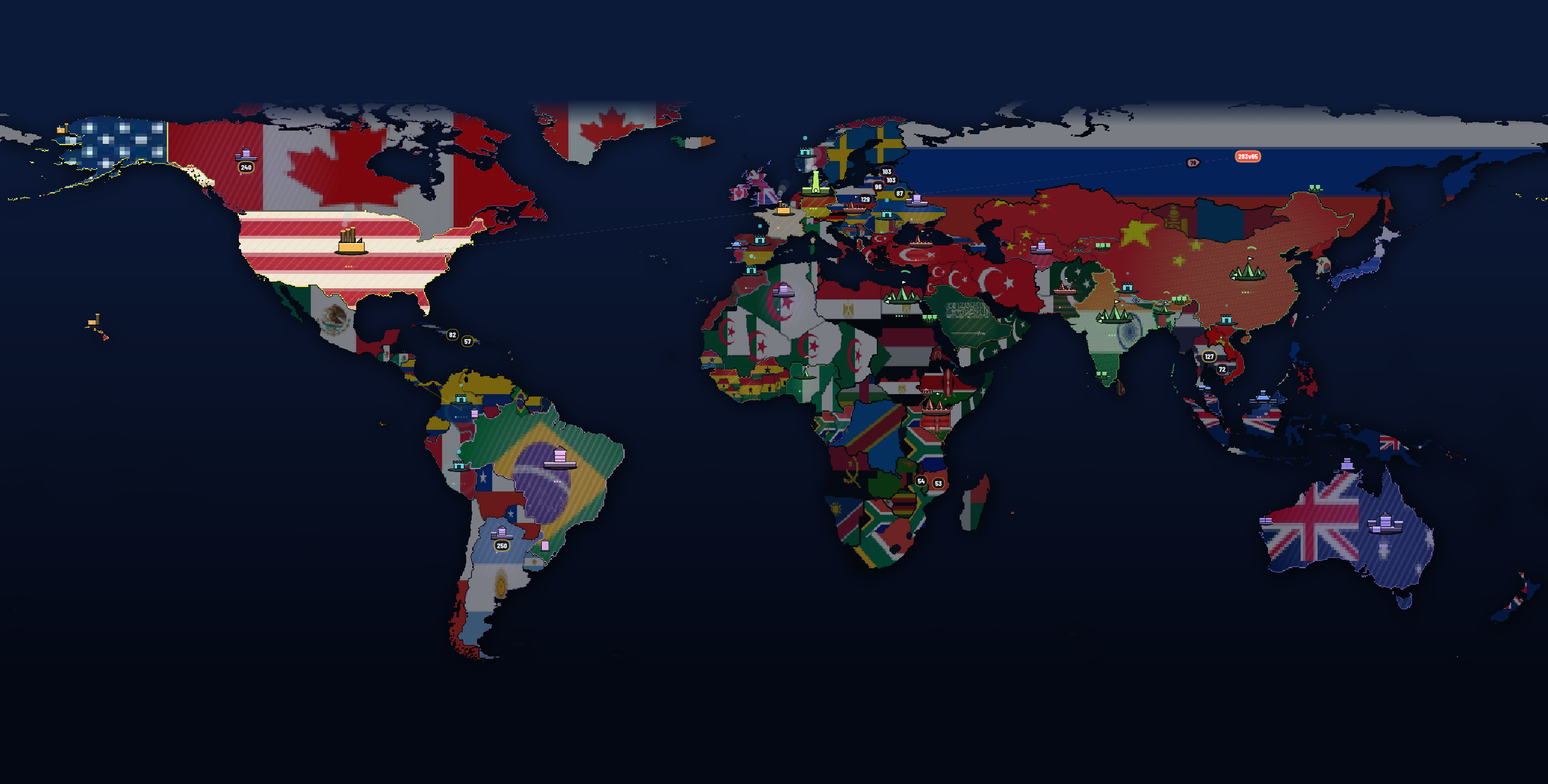 A Nations Royale world map with countries flying their flags